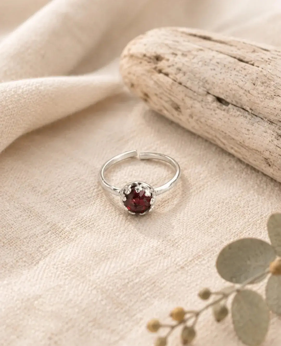 Garnet Adjustable Sterling Silver Ring